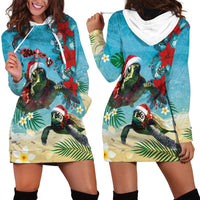 Hawaiian Mele Kalikimaka Hoodie Dress Tropical Xmas Turtles Red Poinsettia Watercolor - Polynesian Pride