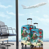 Hawaiian Mele Kalikimaka Luggage Cover Tropical Xmas Turtles Red Poinsettia Watercolor - Polynesian Pride