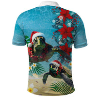 Hawaiian Mele Kalikimaka Polo Shirt Tropical Xmas Turtles Red Poinsettia Watercolor - Polynesian Pride