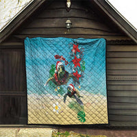 Hawaiian Mele Kalikimaka Quilt Tropical Xmas Turtles Red Poinsettia Watercolor - Polynesian Pride