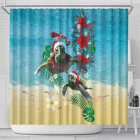 Hawaiian Mele Kalikimaka Shower Curtain Tropical Xmas Turtles Red Poinsettia Watercolor - Polynesian Pride