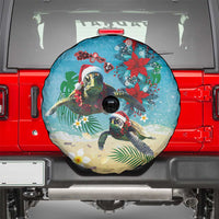 Hawaiian Mele Kalikimaka Spare Tire Cover Tropical Xmas Turtles Red Poinsettia Watercolor - Polynesian Pride