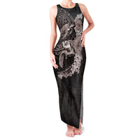Hawaiian Plumeria and Hibiscus with Turtles Family Matching Tank Maxi Dress and Hawaiian Shirt Polynesian Art Grayscale LT03 Mom's Dress Black - Polynesian Pride