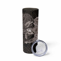 Hawaiian Plumeria and Hibiscus with Turtles Skinny Tumbler Polynesian Art Grayscale - Polynesian Pride