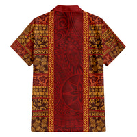 Hawaii Style Hibiscus and Tribal Element Fabric Patchwork Family Matching Off Shoulder Long Sleeve Dress and Hawaiian Shirt LT03 - Polynesian Pride