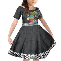 Hawaii Pineapple Surfing Kakau Tribal Personalised Family Matching Mermaid Dress and Hawaiian Shirt LT03 Daughter's Dress Brown - Polynesian Pride