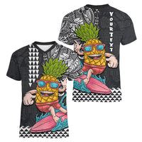 Hawaii Pineapple Surfing Kakau Tribal Personalised Women V Neck T Shirt LT03 - Polynesian Pride