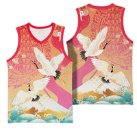 Hawaiian and Japanese Culture Together Basketball Jersey Kakau Art Tattoo with Cranes and Sakura Spring Vibe LT03 - Polynesian Pride