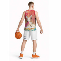 Hawaiian and Japanese Culture Together Basketball Jersey Kakau Art Tattoo with Cranes and Sakura Spring Vibe LT03 - Polynesian Pride
