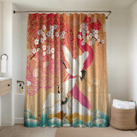 Hawaiian and Japanese Culture Together Bathroom Set Kakau Art Tattoo with Cranes and Sakura Spring Vibe LT03 Shower Curtain Only Multicolor - Polynesian Pride
