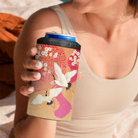 Hawaiian and Japanese Culture Together 4 in 1 Can Cooler Tumbler Kakau Art Tattoo with Cranes and Sakura Spring Vibe LT03 - Polynesian Pride