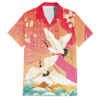 Hawaiian and Japanese Culture Together Family Matching Long Sleeve Bodycon Dress and Hawaiian Shirt Kakau Art Tattoo with Cranes and Sakura Spring Vibe LT03 Dad's Shirt - Short Sleeve Multicolor - Polynesian Pride