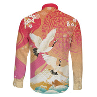 Hawaiian and Japanese Culture Together Family Matching Long Sleeve Bodycon Dress and Hawaiian Shirt Kakau Art Tattoo with Cranes and Sakura Spring Vibe LT03 - Polynesian Pride