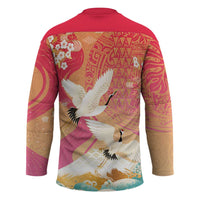 Hawaiian and Japanese Culture Together Hockey Jersey Kakau Art Tattoo with Cranes and Sakura Spring Vibe LT03 - Polynesian Pride