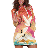 Hawaiian and Japanese Culture Together Hoodie Dress Kakau Art Tattoo with Cranes and Sakura Spring Vibe LT03 Multicolor - Polynesian Pride