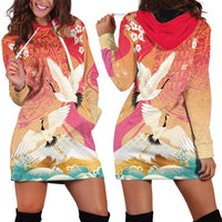 Hawaiian and Japanese Culture Together Hoodie Dress Kakau Art Tattoo with Cranes and Sakura Spring Vibe LT03 - Polynesian Pride