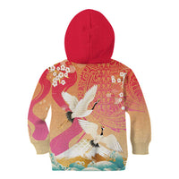 Hawaiian and Japanese Culture Together Kid Hoodie Kakau Art Tattoo with Cranes and Sakura Spring Vibe LT03 - Polynesian Pride