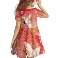 Hawaiian and Japanese Culture Together Kid Short Sleeve Dress Kakau Art Tattoo with Cranes and Sakura Spring Vibe LT03 - Polynesian Pride