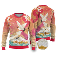 Hawaiian and Japanese Culture Together Ugly Christmas Sweater Kakau Art Tattoo with Cranes and Sakura Spring Vibe LT03 Multicolor - Polynesian Pride