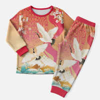 Hawaiian and Japanese Culture Together Christmas Pajama Set Kakau Art Tattoo with Cranes and Sakura Spring Vibe LT03 Men Multicolor - Polynesian Pride