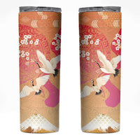 Hawaiian and Japanese Culture Together Skinny Tumbler Kakau Art Tattoo with Cranes and Sakura Spring Vibe LT03 Multicolor - Polynesian Pride