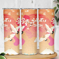 Hawaiian and Japanese Culture Together Skinny Tumbler Kakau Art Tattoo with Cranes and Sakura Spring Vibe LT03 - Polynesian Pride