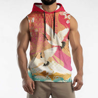 Hawaiian and Japanese Culture Together Sleeveless Hoodie Kakau Art Tattoo with Cranes and Sakura Spring Vibe LT03 - Polynesian Pride