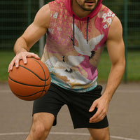 Hawaiian and Japanese Culture Together Sleeveless Hoodie Kakau Art Tattoo with Cranes and Sakura Spring Vibe LT03 - Polynesian Pride
