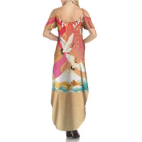 Hawaiian and Japanese Culture Together Summer Maxi Dress Kakau Art Tattoo with Cranes and Sakura Spring Vibe LT03 - Polynesian Pride