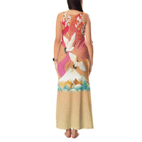 Hawaiian and Japanese Culture Together Tank Maxi Dress Kakau Art Tattoo with Cranes and Sakura Spring Vibe LT03 - Polynesian Pride