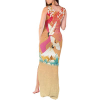 Hawaiian and Japanese Culture Together Tank Maxi Dress Kakau Art Tattoo with Cranes and Sakura Spring Vibe LT03 - Polynesian Pride