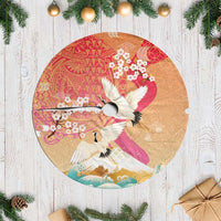 Hawaiian and Japanese Culture Together Tree Skirt Kakau Art Tattoo with Cranes and Sakura Spring Vibe LT03 Casual Multicolor - Polynesian Pride
