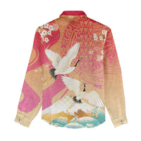 Hawaiian and Japanese Culture Together Women Casual Shirt Kakau Art Tattoo with Cranes and Sakura Spring Vibe LT03 - Polynesian Pride