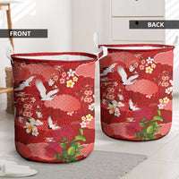 Hawaiian and Japanese Culture Together Laundry Basket Red Ohia Lehua Plumeria and Sakura Blooming LT03 - Polynesian Pride
