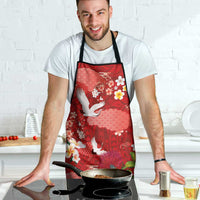 Hawaiian and Japanese Culture Together Apron Red Ohia Lehua Plumeria and Sakura Blooming - Polynesian Pride