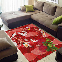 Hawaiian and Japanese Culture Together Area Rug Red Ohia Lehua Plumeria and Sakura Blooming LT03 - Polynesian Pride