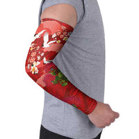 Hawaiian and Japanese Culture Together Arm Sleeves Red Ohia Lehua Plumeria and Sakura Blooming LT03 - Polynesian Pride
