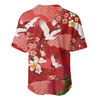 Hawaiian and Japanese Culture Together Baseball Jersey Red Ohia Lehua Plumeria and Sakura Blooming LT03 - Polynesian Pride