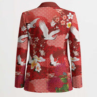 Hawaiian and Japanese Culture Together Blazer Red Ohia Lehua Plumeria and Sakura Blooming - Polynesian Pride