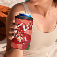 Hawaiian and Japanese Culture Together 4 in 1 Can Cooler Tumbler Red Ohia Lehua Plumeria and Sakura Blooming LT03 - Polynesian Pride