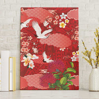 Hawaiian and Japanese Culture Together Canvas Wall Art Red Ohia Lehua Plumeria and Sakura Blooming LT03 Without Frame Red - Polynesian Pride