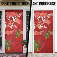 Hawaiian and Japanese Culture Together Door Cover Red Ohia Lehua Plumeria and Sakura Blooming LT03 - Polynesian Pride