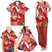 Hawaiian and Japanese Culture Together Family Matching Tank Maxi Dress and Hawaiian Shirt Red Ohia Lehua Plumeria and Sakura Blooming LT03 - Polynesian Pride