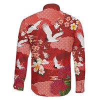 Hawaiian and Japanese Culture Together Family Matching Tank Maxi Dress and Hawaiian Shirt Red Ohia Lehua Plumeria and Sakura Blooming LT03 - Polynesian Pride