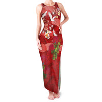 Hawaiian and Japanese Culture Together Family Matching Tank Maxi Dress and Hawaiian Shirt Red Ohia Lehua Plumeria and Sakura Blooming LT03 Mom's Dress Red - Polynesian Pride