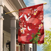 Hawaiian and Japanese Culture Together Garden Flag Red Ohia Lehua Plumeria and Sakura Blooming LT03 House Flag Red - Polynesian Pride