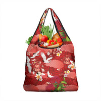Hawaiian and Japanese Culture Together Grocery Bag Red Ohia Lehua Plumeria and Sakura Blooming LT03 1-pack One Size Red - Polynesian Pride