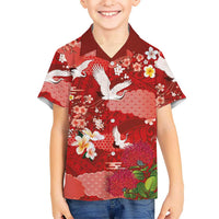 Hawaiian and Japanese Culture Together Hawaiian Shirt Red Ohia Lehua Plumeria and Sakura Blooming LT03 - Polynesian Pride