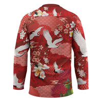 Hawaiian and Japanese Culture Together Hockey Jersey Red Ohia Lehua Plumeria and Sakura Blooming LT03 - Polynesian Pride