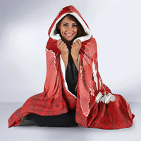 Hawaiian and Japanese Culture Together Hooded Blanket Red Ohia Lehua Plumeria and Sakura Blooming LT03 - Polynesian Pride